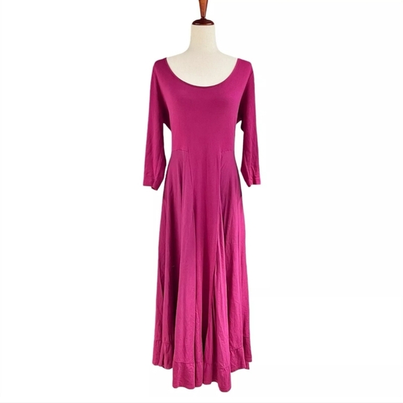 Soft Surroundings Deep Pink Flowing Maxi Dress 3/4 Sleeves Size XL Style 28105 - Picture 3 of 8